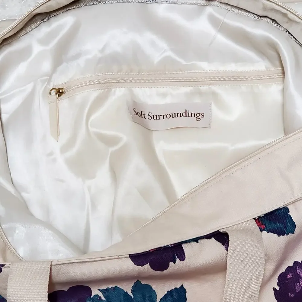 Soft Surrounding Large Purple Floral Canvas Bag Oversize Tote 22 x 16